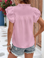 Ruffled Notched Cap Sleeve Blouse - Trendsi