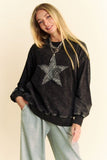 Davi & Dani Stud Star Patch Acid Washed Sweatshirt - Trendsi