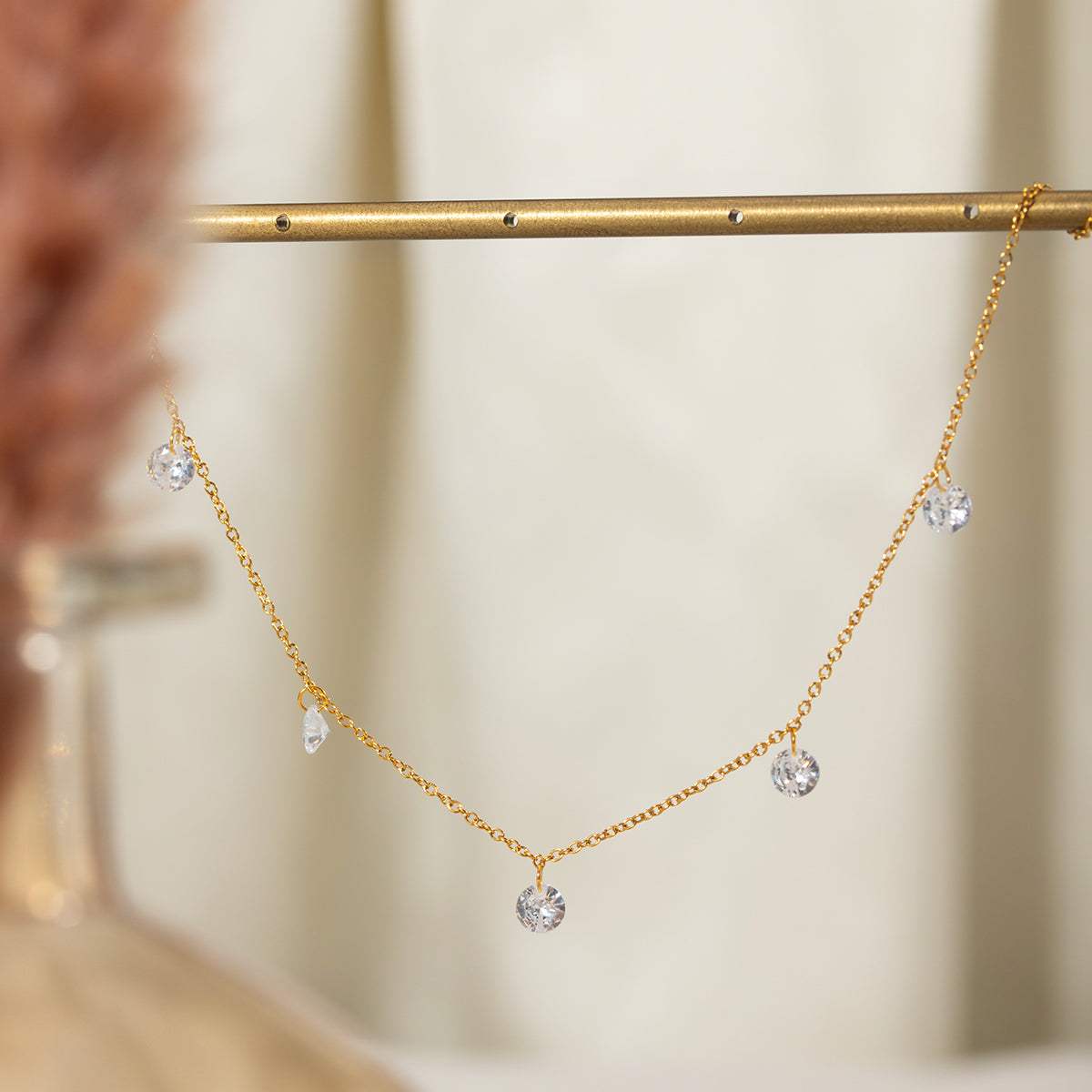 Stainless Steel Rhinestone Charm Necklace - Trendsi - Flyclothing LLC