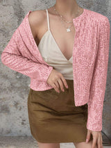 Full Size Sequin Open Front Cropped Jacket - Trendsi - Flyclothing LLC