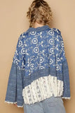 POL Lace Hem Embroidered Long Sleeve Shirt - Trendsi