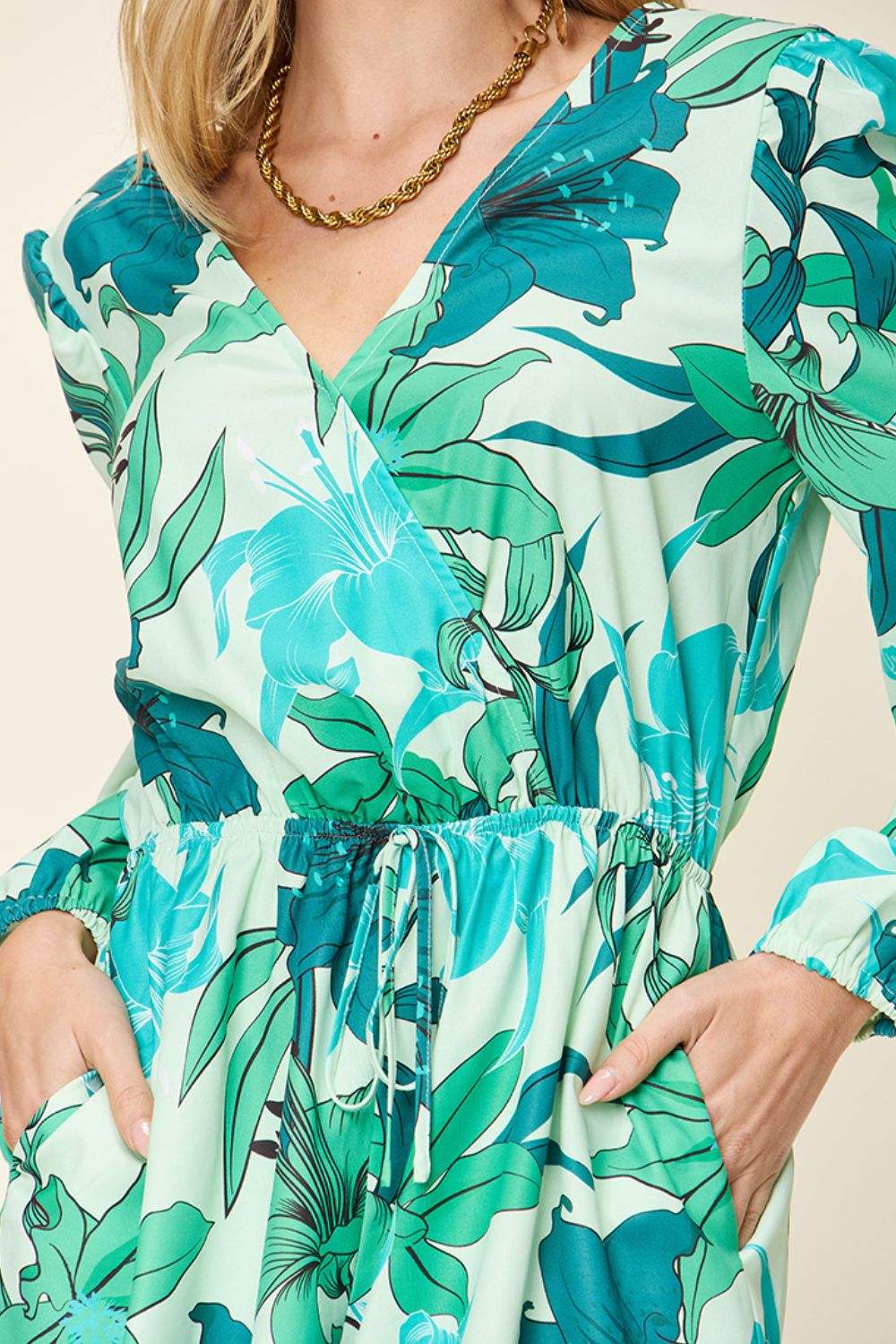 Double Take Full Size Floral Long Sleeve Romper with Pockets - Trendsi - Flyclothing LLC