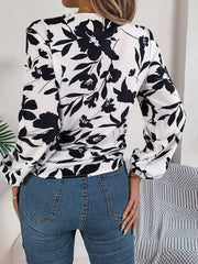 Printed V-Neck Long Sleeve Blouse - Trendsi
