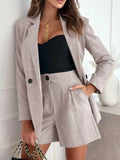 One Button Lapel Collar Blazer and Shorts Set - Trendsi