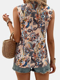 Printed Notched Sleeveless Top - Trendsi
