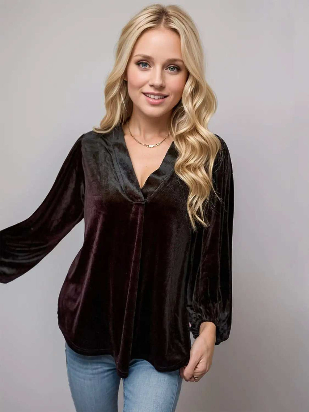 V-Neck Three-Quarter Sleeve Blouse - Trendsi - Flyclothing LLC