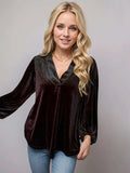 V-Neck Three-Quarter Sleeve Blouse - Trendsi - Flyclothing LLC