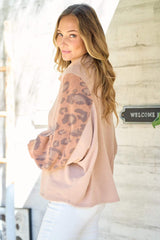 Hailey & Co Leopard Sleeve Color Block Knit Top - Trendsi - Flyclothing LLC