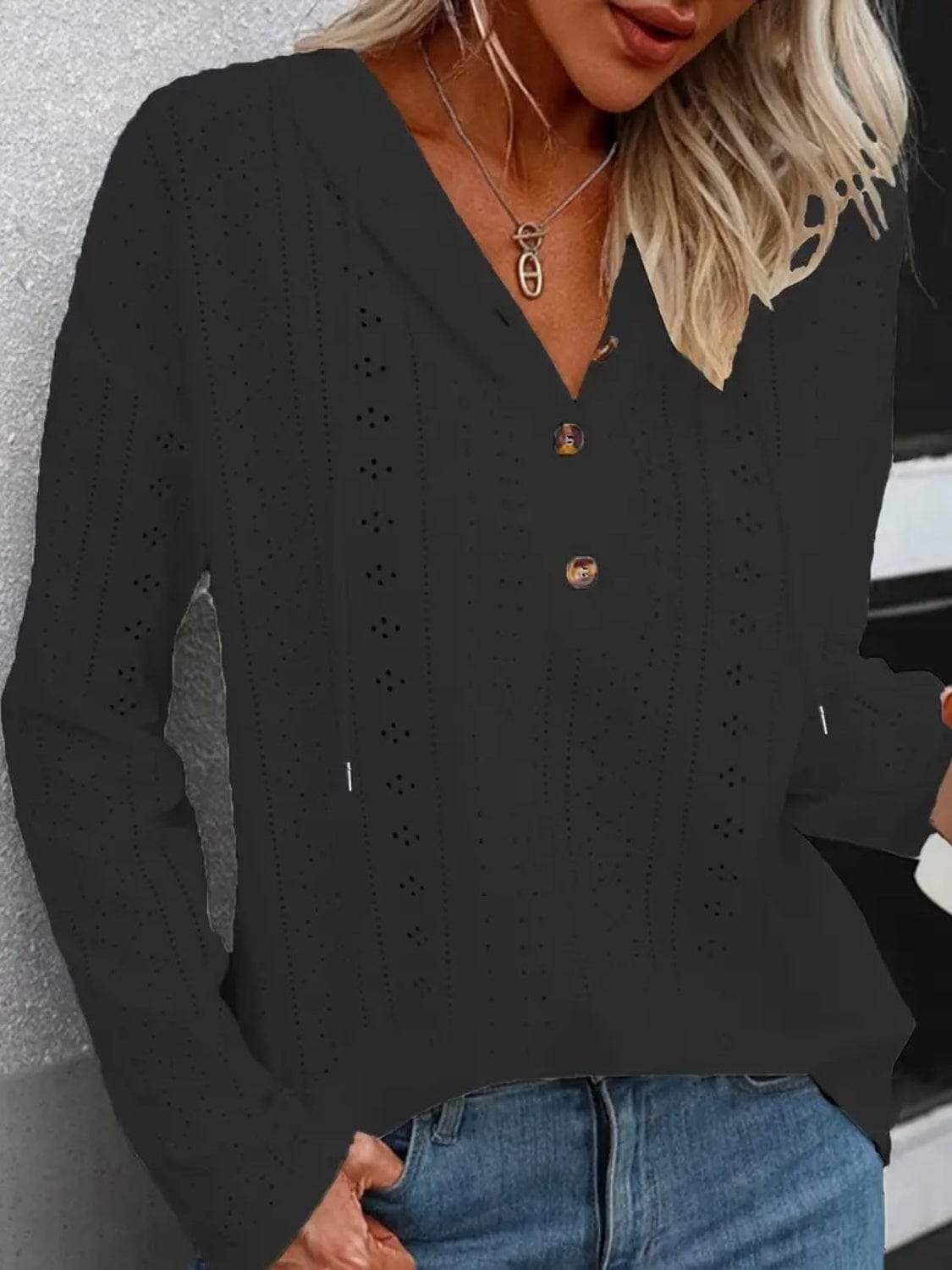 Drawstring Eyelet Long Sleeve Hoodie - Trendsi - Flyclothing LLC