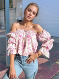 Printed Off-Shoulder Flounce Sleeve Blouse - Trendsi - Flyclothing LLC