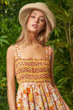 Davi & Dani Multi Smocked Bodice Geo Ruffle Strappy Midi Dress - Trendsi