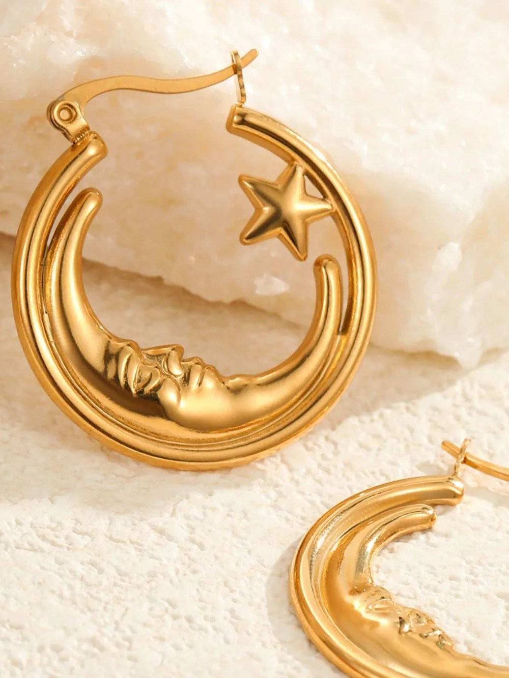 18K Gold-Plated Crescent Moon Star Hoop Earrings - Trendsi - Flyclothing LLC