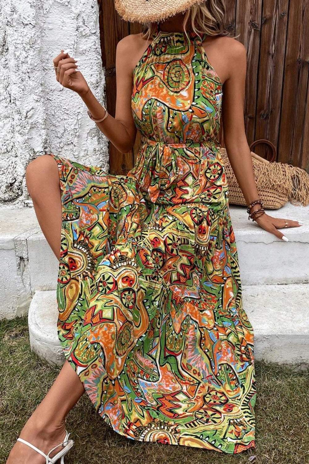 Tied Floral Sleeveless Dress - Trendsi - Flyclothing LLC