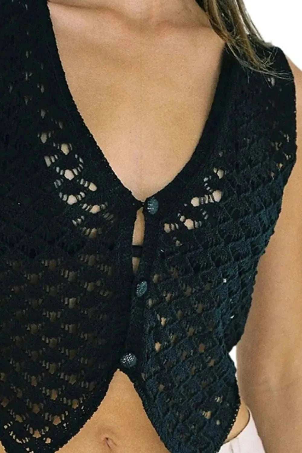 Openwork V-Neck Sweater Vest - Trendsi - Flyclothing LLC