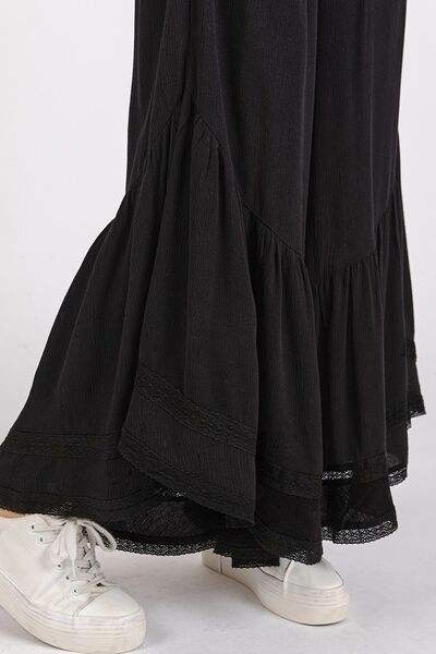 Mittoshop Lace Ruffle Asymmetric Hem Wide Leg Pants - Trendsi - Flyclothing LLC