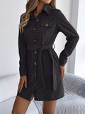 Button-Front Corduroy Shirt Dress - Trendsi - Flyclothing LLC
