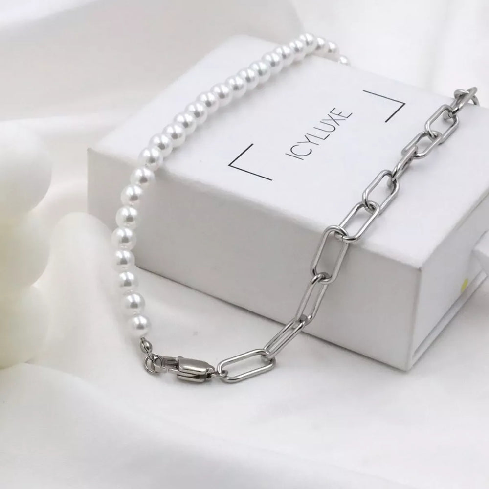 Pearl & Chain Link Necklace - Trendsi - Flyclothing LLC