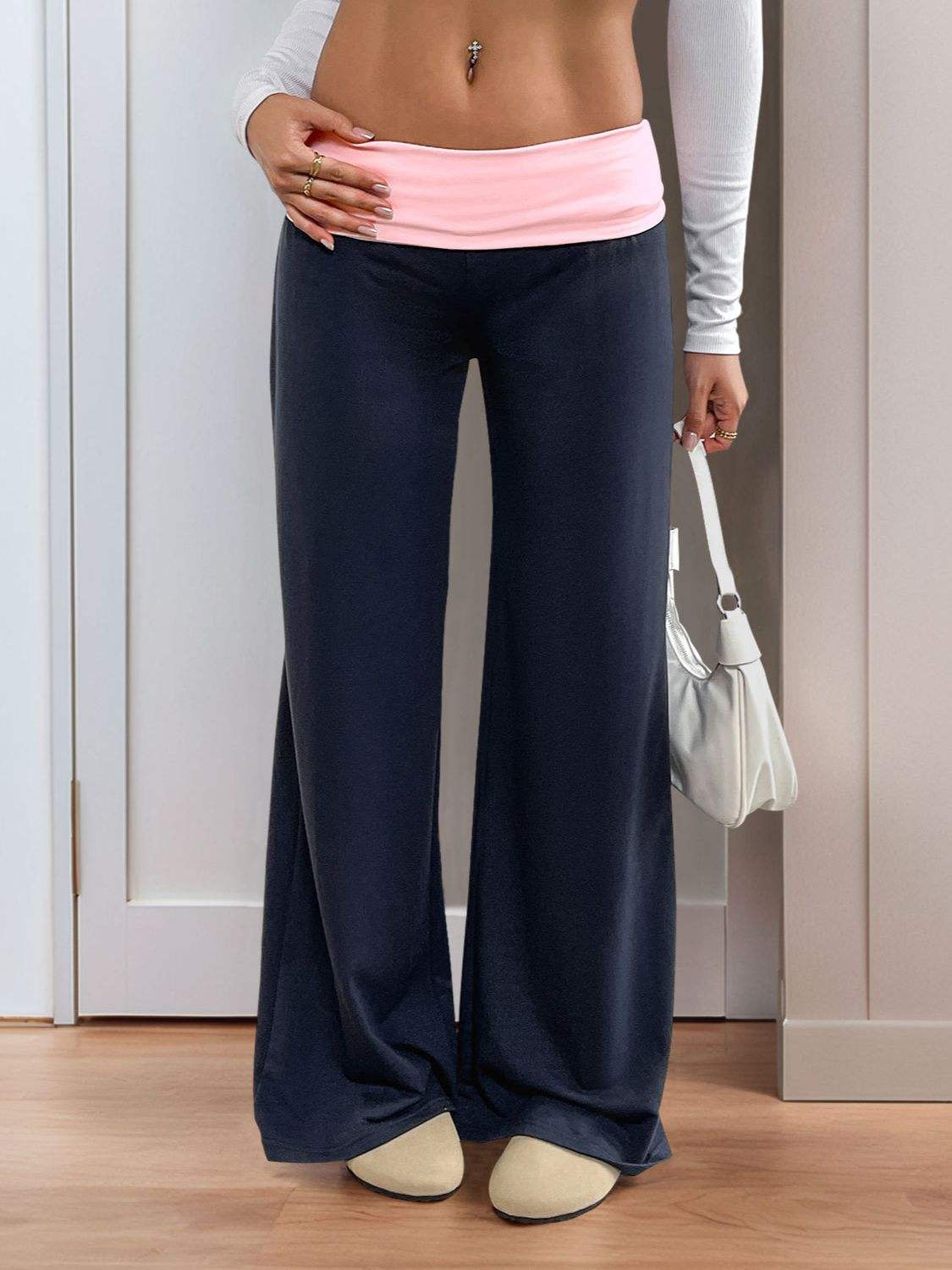 Perfee Contrast Wide Leg Pants - Trendsi - Flyclothing LLC
