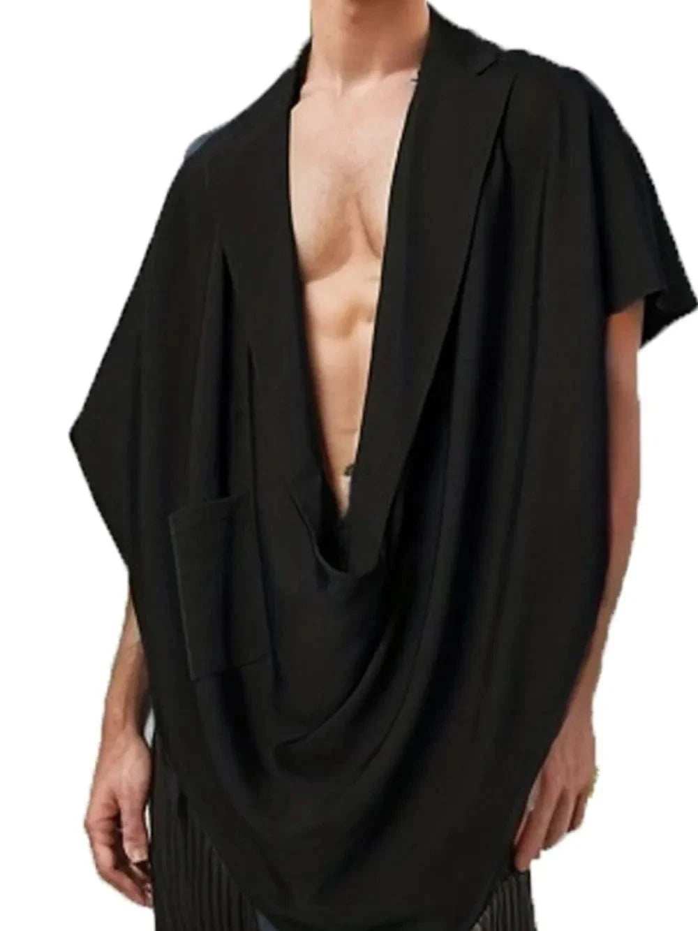 Men's Full Size Pocket Patched Draped Asymmetrical Hem Cape Plus Size - Trendsi - Flyclothing LLC