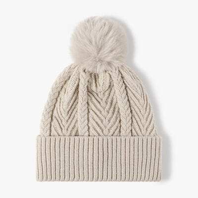 Cable Knit Solid Color Hat with Pompom - Trendsi - Flyclothing LLC