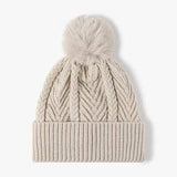 Cable Knit Solid Color Hat with Pompom - Trendsi - Flyclothing LLC