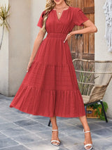 Tiered Notched Short Sleeve Dress - Trendsi - Flyclothing LLC