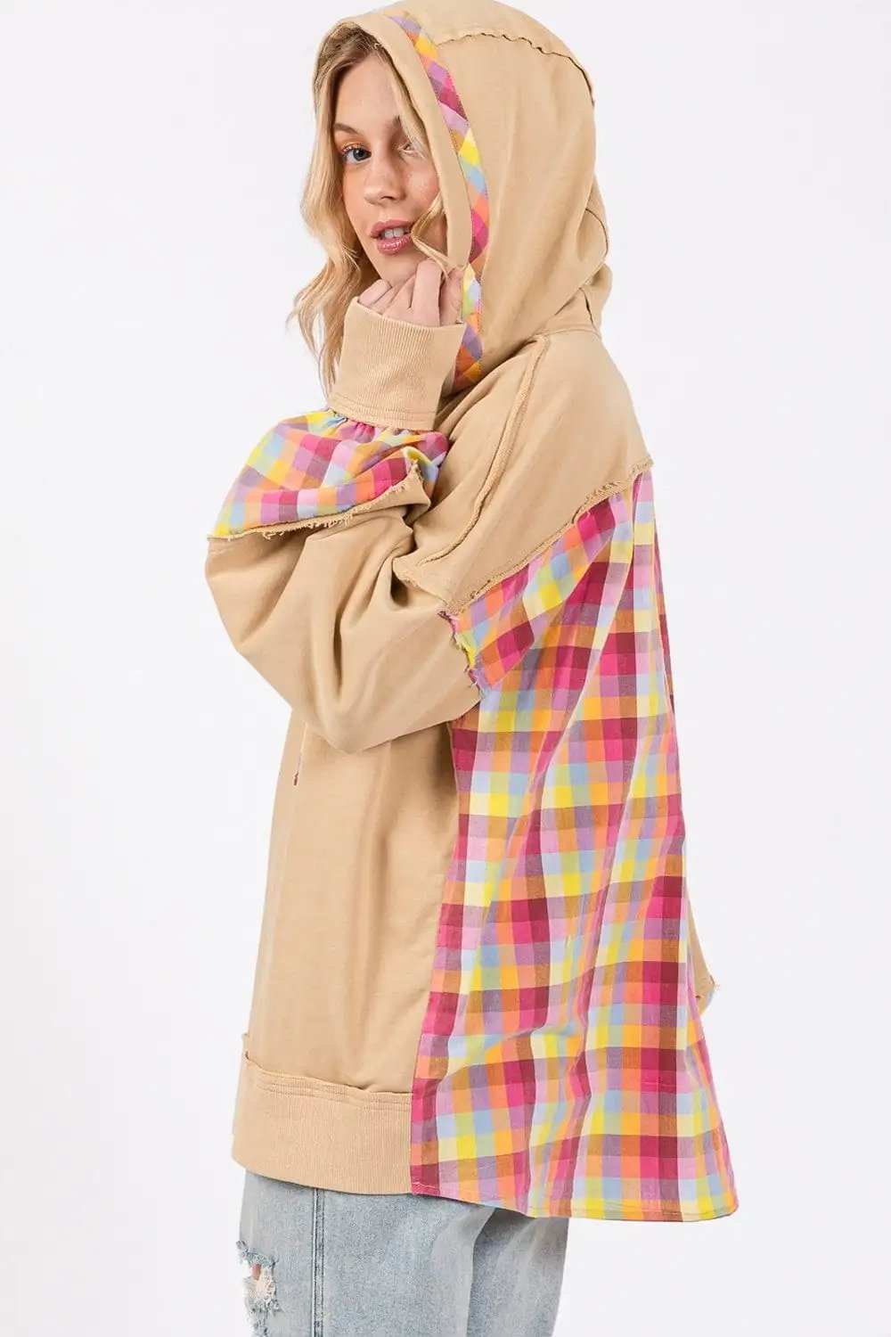 SAGE + FIG Full Size Plaid Print Washed Hoodie - Trendsi - Flyclothing LLC