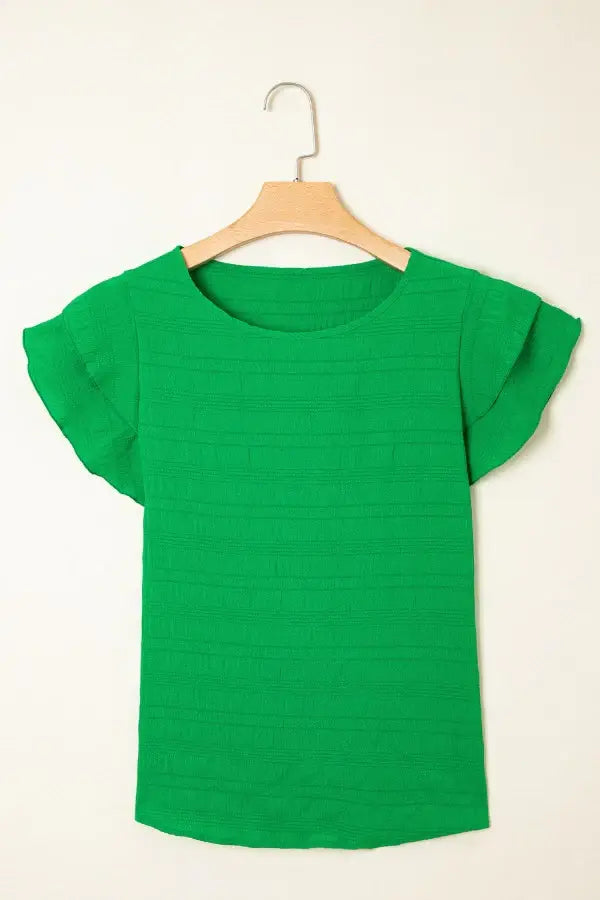 Textured Ruffled Sleeve Round Neck Top - Trendsi - Flyclothing LLC