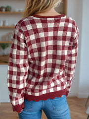 Plaid V-Neck Button Up Cardigan - Trendsi