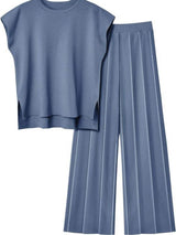Round Neck Cap Sleeve Top and Pants Knit Set - Trendsi - Flyclothing LLC