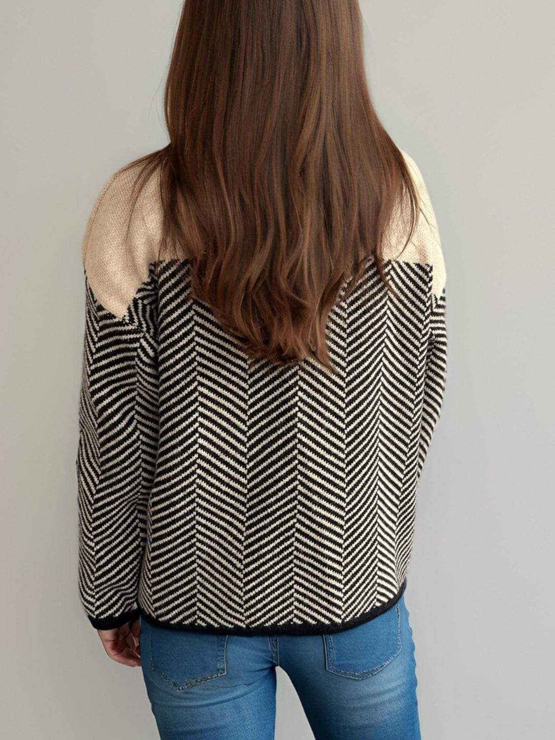 Contrast Turtleneck Long Sleeve Sweater - Trendsi - Flyclothing LLC