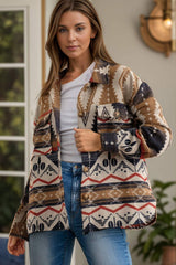 Geometric Button Up Long Sleeve Jacket - Trendsi - Flyclothing LLC