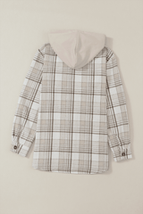 Plaid Removable Hood Button Up Shacket - Trendsi - Flyclothing LLC