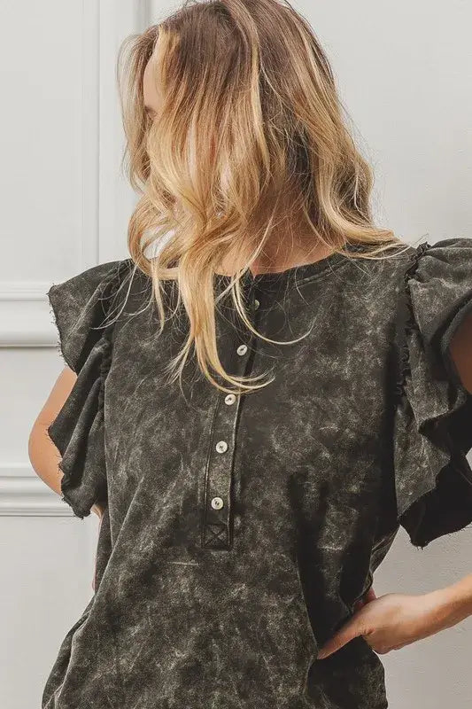 BiBi Mineral Washed Terry Top - Trendsi - Flyclothing LLC