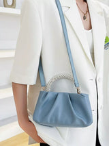 Pearl Handle Ruched Crossbody Bag - Trendsi - Flyclothing LLC