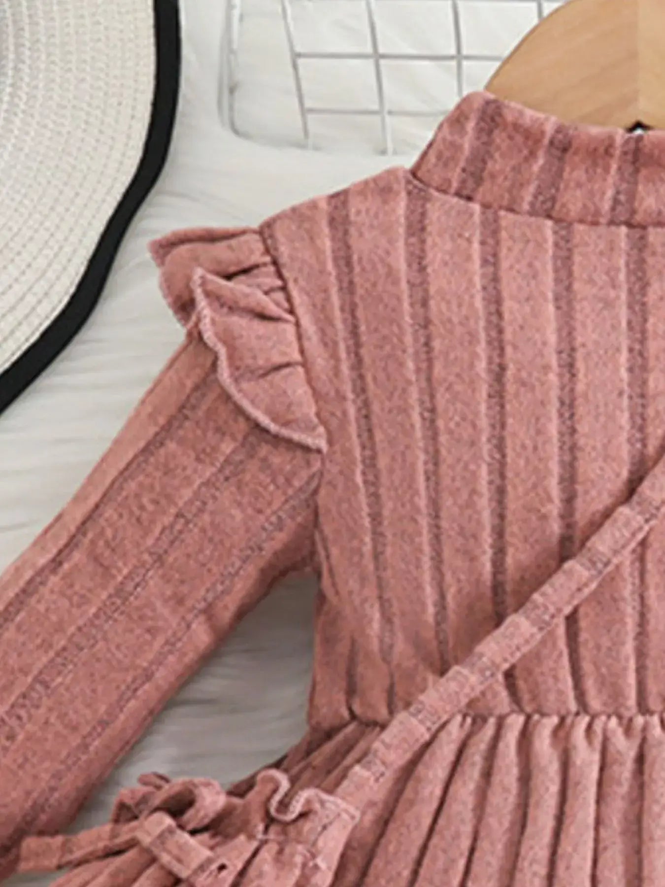 Children's Ribbed Knit Ruffle Trim Dress with Bag - Trendsi - Flyclothing LLC