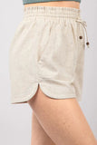 VERY J Drawstring Elastic Waist Linen Shorts - Trendsi
