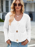 Round Neck Button Up Cardigan with Pockets - Trendsi - Flyclothing LLC