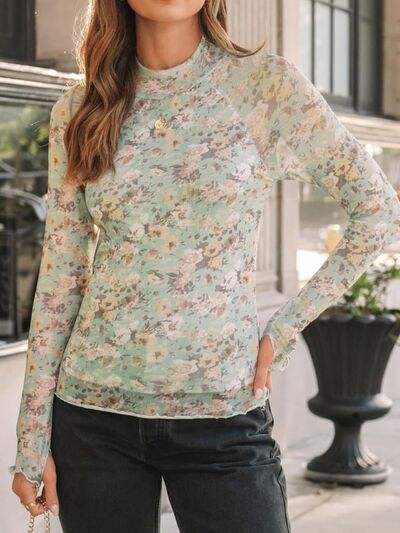 Lovelet Mock Neck Long Sleeve Top - Trendsi - Flyclothing LLC