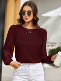 Round Neck Long Sleeve Blouse - Trendsi - Flyclothing LLC