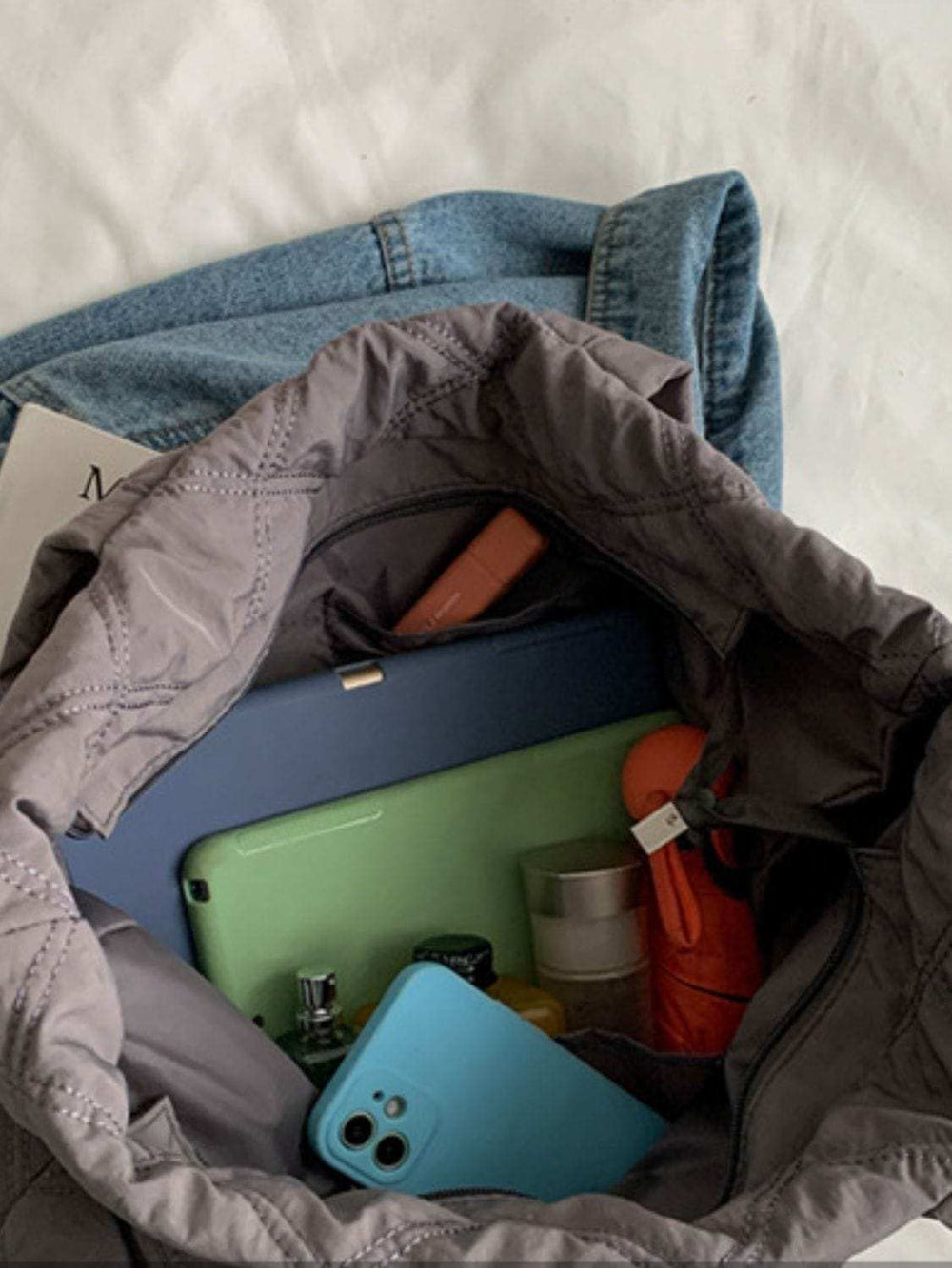 Quilted Nylon Large Tote Bag - Trendsi - Flyclothing LLC