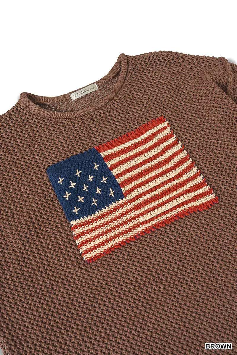 Zenana American Flag Crew Neck Sweater - Trendsi - Flyclothing LLC
