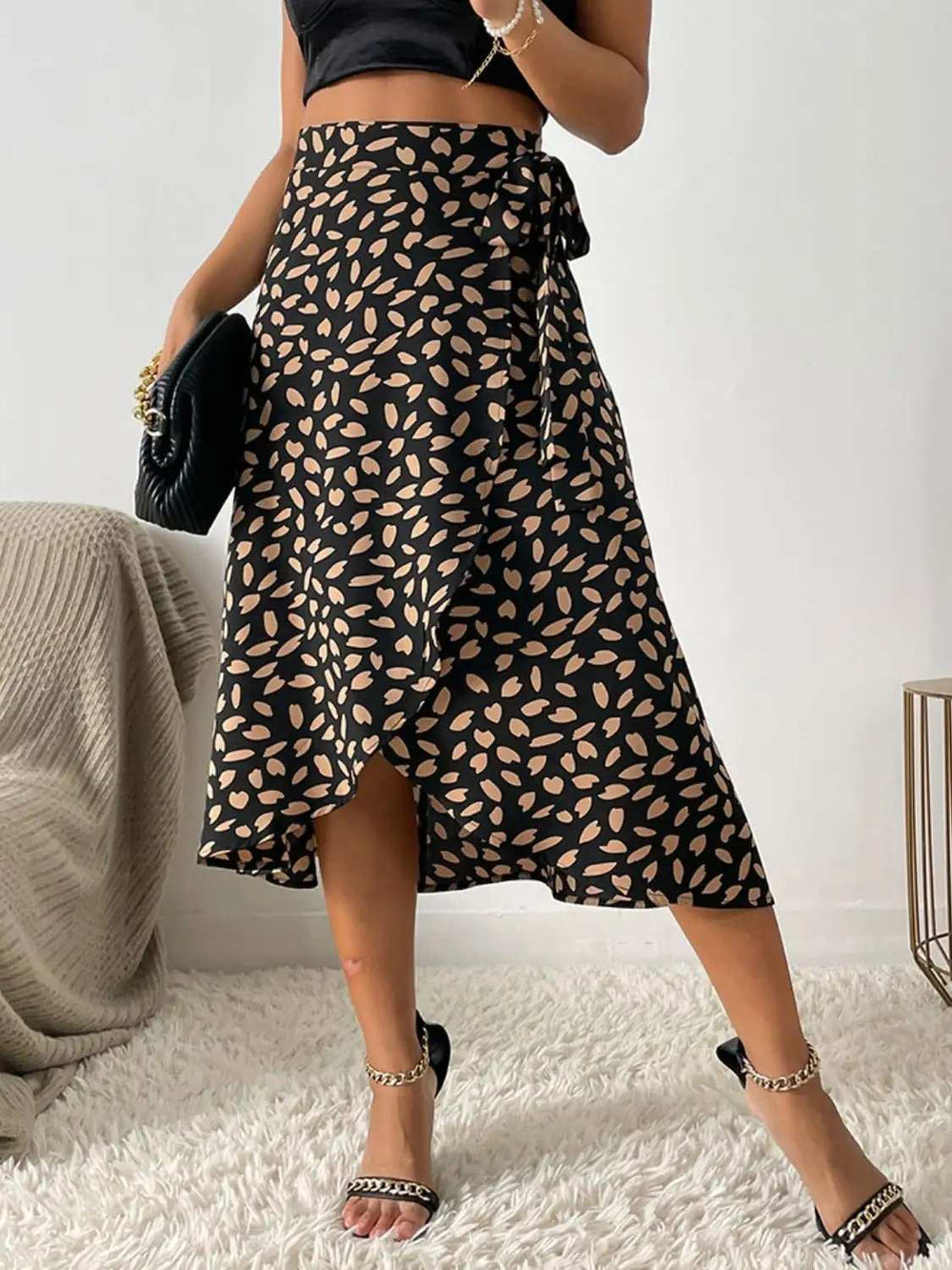 Tied Slit Printed Skirt - Trendsi - Flyclothing LLC