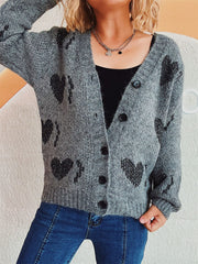Heart Button Up Long Sleeve Cardigan - Trendsi