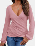Waffle Knit Surplice Long Sleeve T-Shirt - Trendsi - Flyclothing LLC