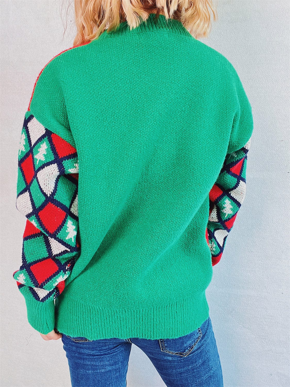 Pom-Pom Contrast Round Neck Long Sleeve Sweater - Trendsi