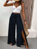 Tied Slit Wide Leg Pants - Trendsi - Flyclothing LLC