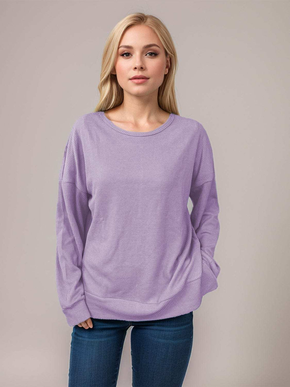 Side Slit Round Neck Long Sleeve T-Shirt - Trendsi - Flyclothing LLC