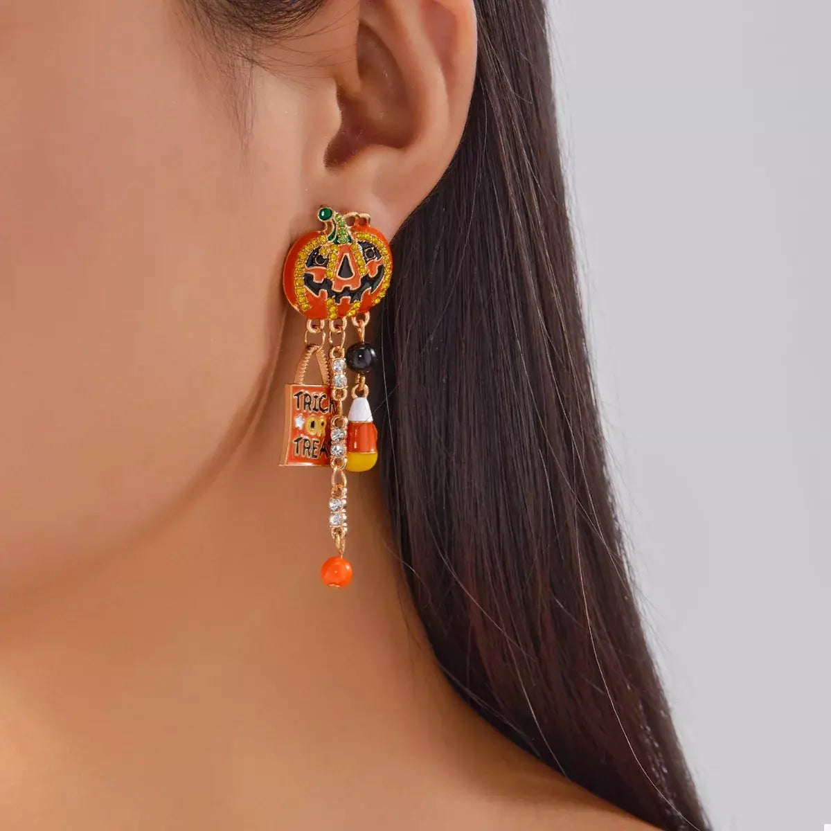 Halloween Rhinestone Pumpkin Drop Earrings - Trendsi - Flyclothing LLC