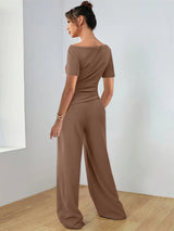 Round Neck Short Sleeve T-Shirt and Pants Set - Trendsi - Flyclothing LLC